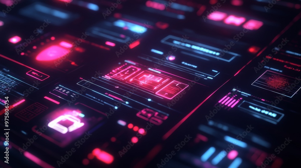Futuristic Interface with Glowing Pink and Blue Lines. Futuristic Interface with Glowing Pink and Blue Lines.