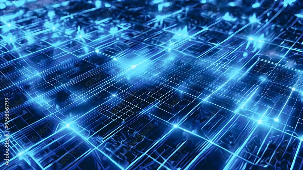 Abstract digital network design with glowing blue lines and nodes. Abstract digital network design with glowing blue lines and nodes.