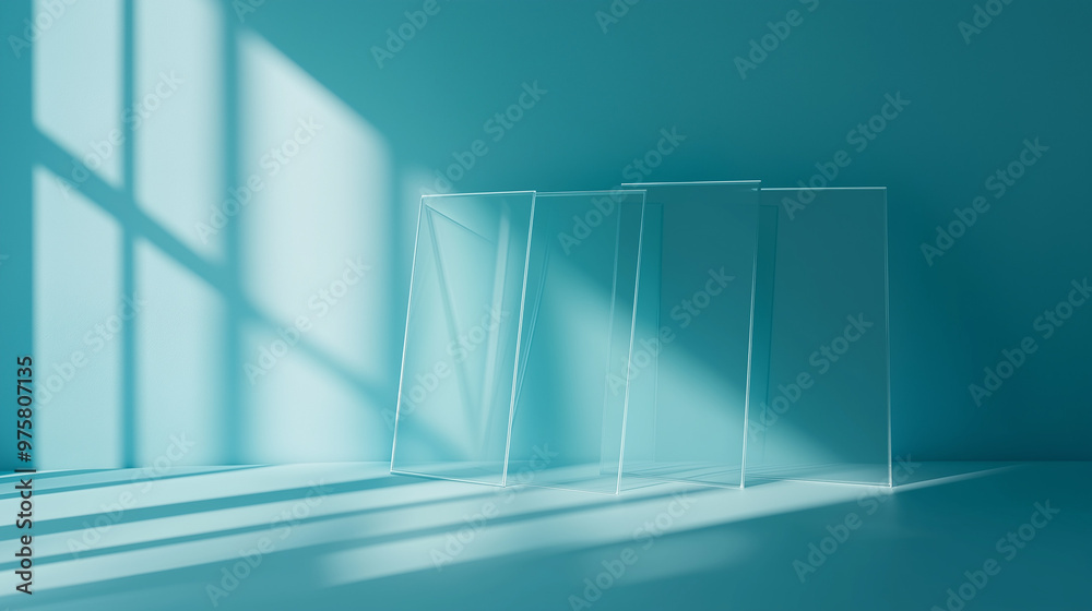 Obraz premium Transparent array of glass on a blue background