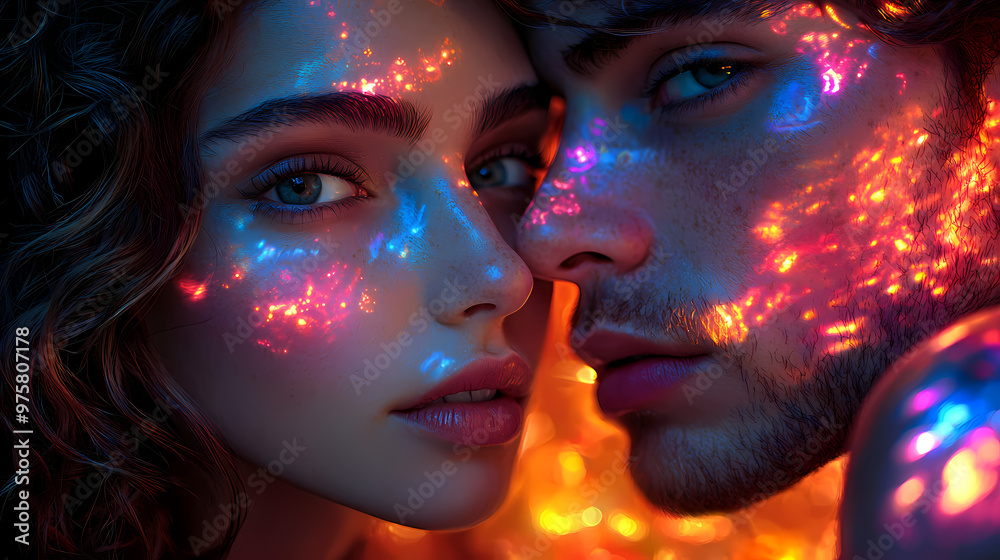 Obraz premium They gaze at each other under bright lights.