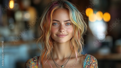 Smiling Woman with Colorful Hair