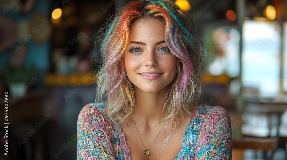 Smiling Woman with Rainbow Hair Smiling Woman with Rainbow Hair