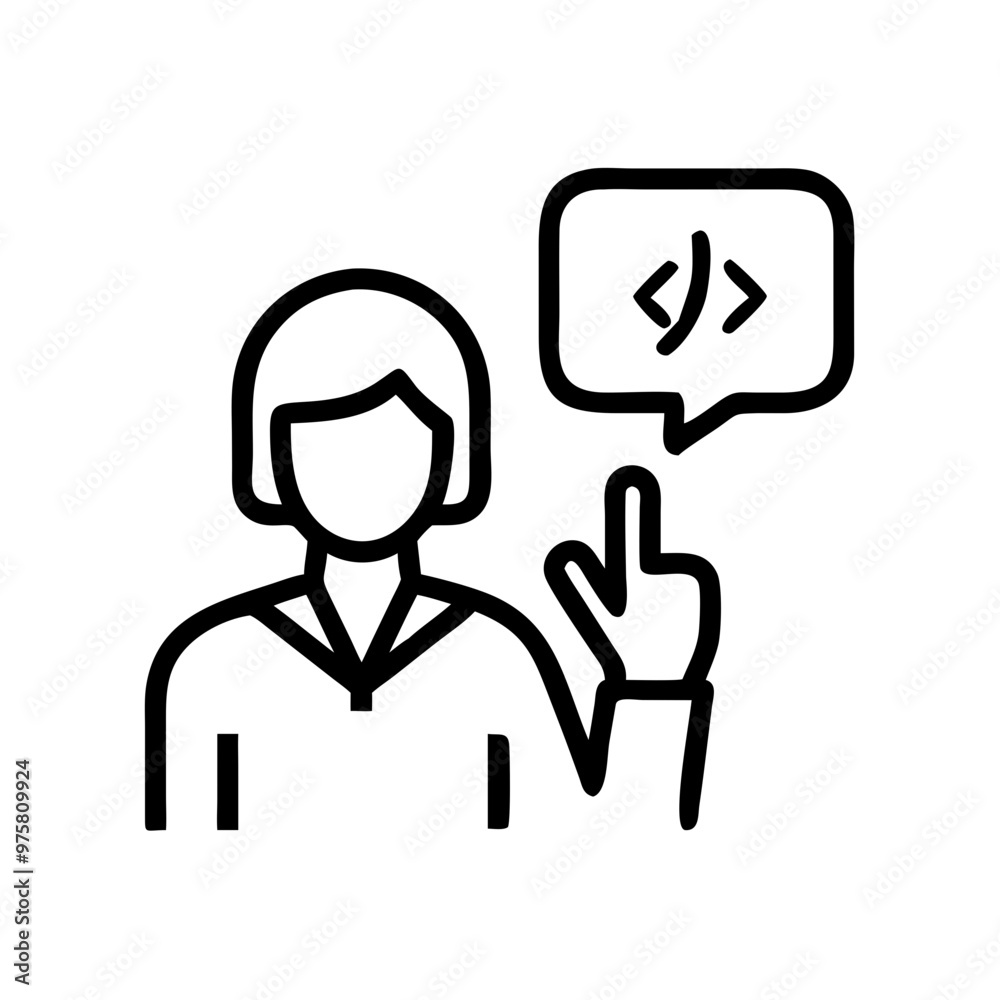 Obraz premium Minimalist Black and White Outline Icon of a Sign Language Interpreter