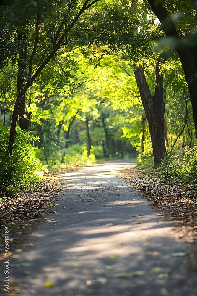 Obraz premium Path Through the Green Forest in the Sunlight