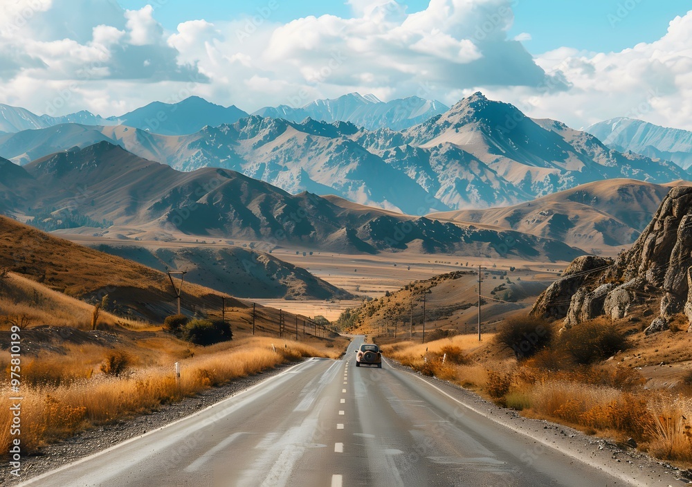 Fototapeta premium Asphalt Road Leading Through Mountains