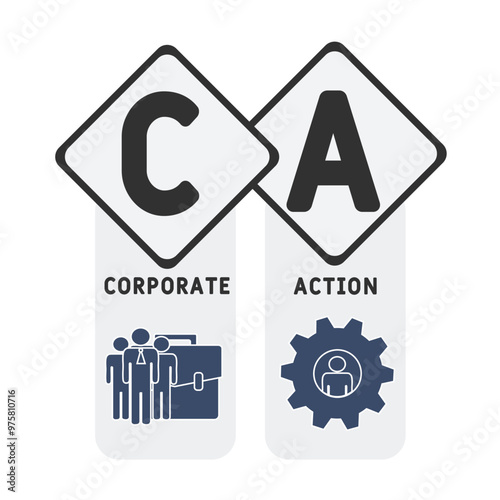 CA - corporate action acronym. business concept background. vector illustration concept with keywords and icons. lettering illustration with icons for web banner, flyer, landing