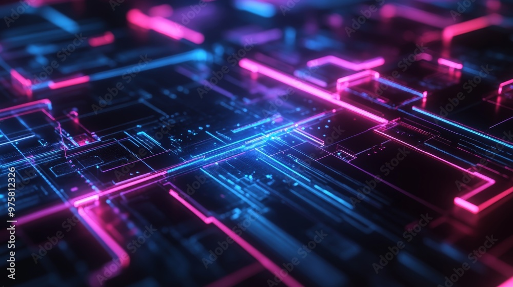 Abstract Circuit Board with Neon Lights. Abstract Circuit Board with Neon Lights.
