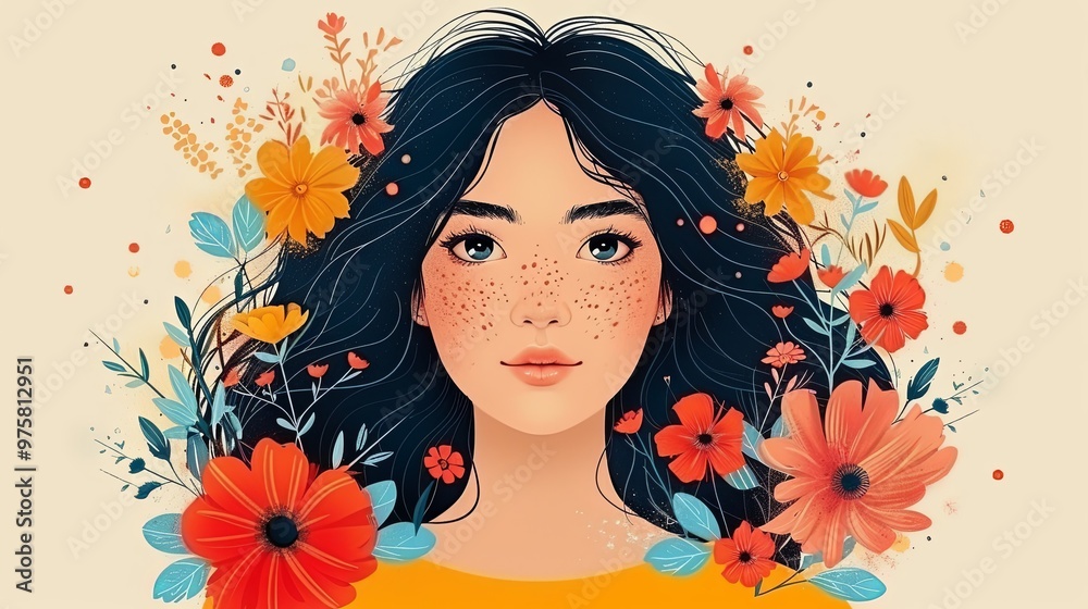 Happy Womens Day March 8! Cute cards and posters for the spring holiday. Vector illustration of a date, a woman and a bouquet of flowers Happy Womens Day March 8! Cute cards and posters for the spring holiday. Vector illustration of a date, a woman and a bouquet of flowers