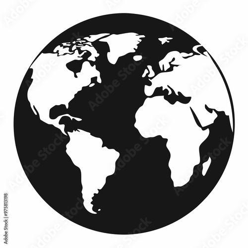 Minimalist Black and White Globe Icon of Earth
