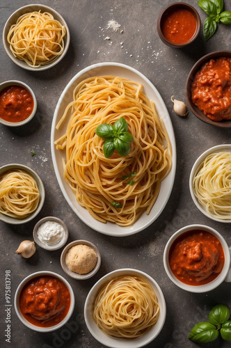 Multiple types of pasta on the table 