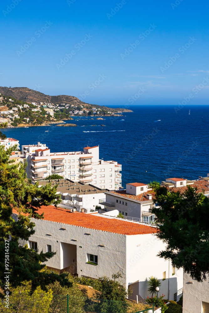 Panorama of Cala de Canyelles Petites in Roses on the Costa Brava, Spain, from the Castell de la Trinitat Panorama of Cala de Canyelles Petites in Roses on the Costa Brava, Spain, from the Castell de la Trinitat