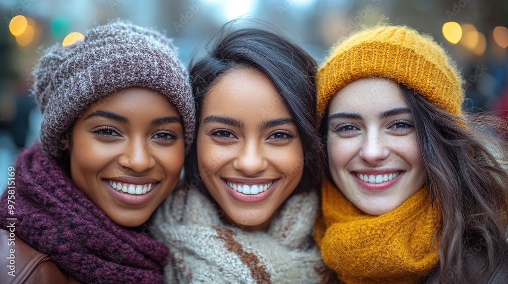 Joyful gathering of multiracial best friends on a city street, smiling and enjoying the outdoors together, showcasing the strength of diverse friendship Joyful gathering of multiracial best friends on a city street, smiling and enjoying the outdoors together, showcasing the strength of diverse friendship