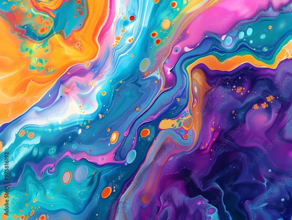 Vibrant Digital Painting Featuring Fluid Shapes and Fusion of Technology with Creativity