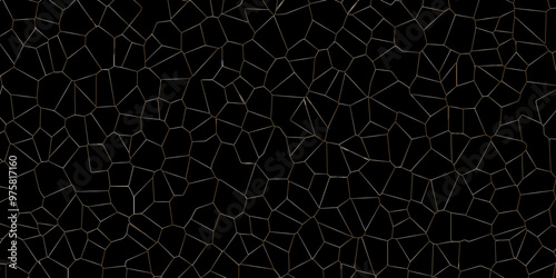 Black abstract voronoi diagram geometric retro tiles pattern isolated terrazzo crystalize quartz broken glass vintage vector background.