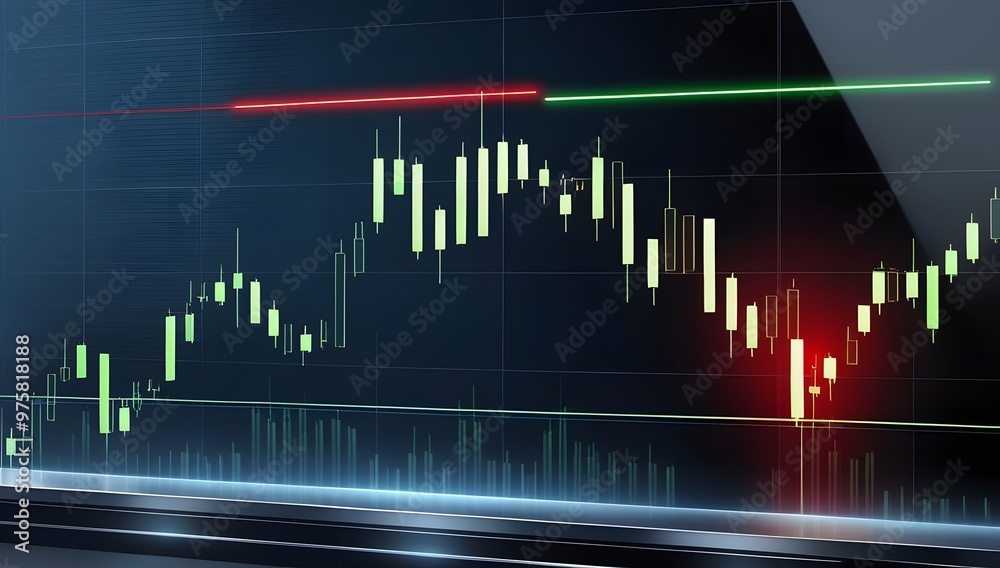 3D rendering of the stock market graph and candlestick chart on digital screen generated by AI 3D rendering of the stock market graph and candlestick chart on digital screen generated by AI