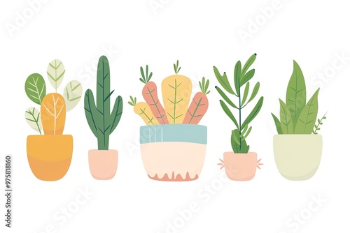 Simple flat vector illustration of colorful flowers in vase white background minimalistic style colorful design