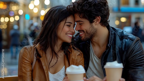 Romantic Couple Enjoying Coffee Together in the City