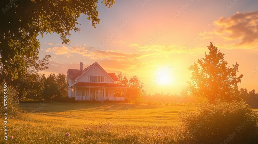 Sunset Glow Illuminates a Country House Sunset Glow Illuminates a Country House