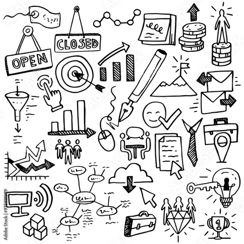 Business doodles - vector illustration set