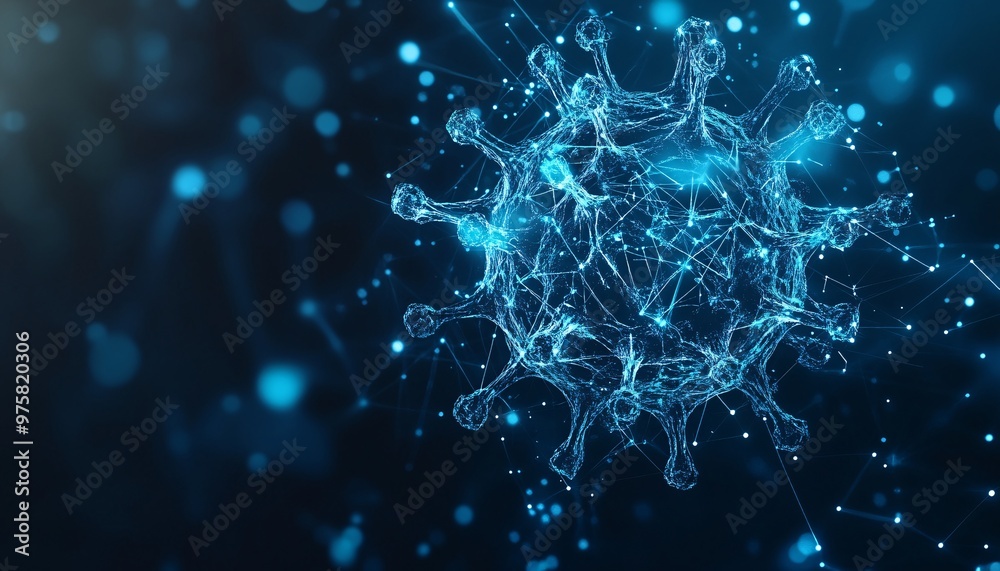 Glowing Nanotechnology Particle Visualizing Viral Structure in Action, Showcasing the Intersection of Biology and Advanced Nano Technology Glowing Nanotechnology Particle Visualizing Viral Structure in Action, Showcasing the Intersection of Biology and Advanced Nano Technology