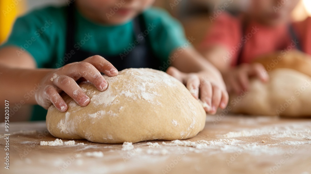 Children enjoy making bread dough together in a bright kitchen, fostering creativity and joyful moments of baking fun. Children enjoy making bread dough together in a bright kitchen, fostering creativity and joyful moments of baking fun.