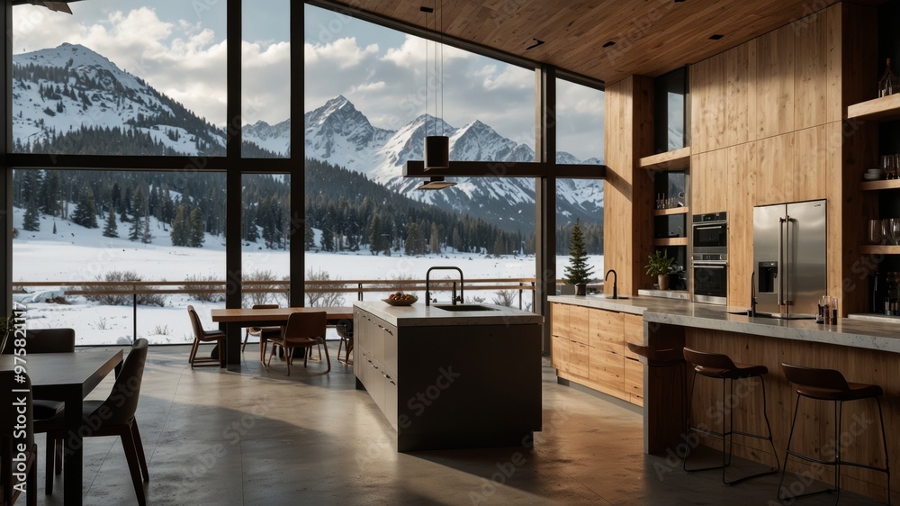 Fototapeta premium Minimalist Modern Kitchen in the Mountains
