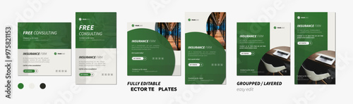 Fully Customizable Vector Post Templates for insurance firm agency, multiple sizes