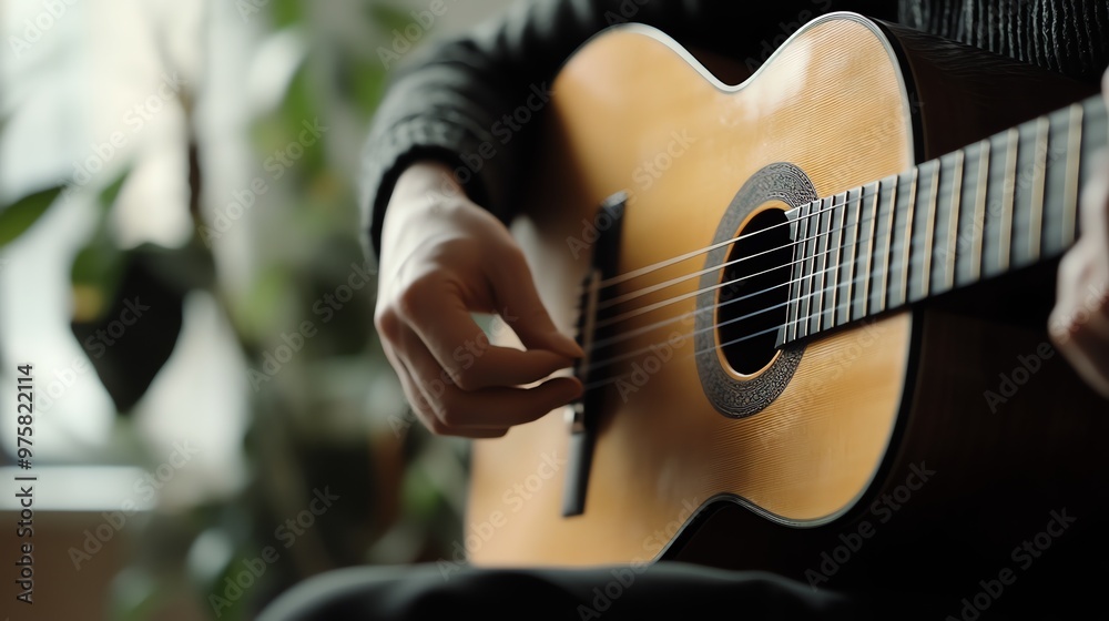 Fototapeta premium A man plays an acoustic guitar.