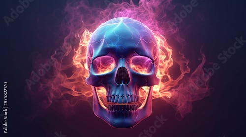 Flaming Skull with Neon Eyes