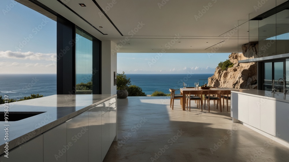 Fototapeta premium Minimalist Modern Kitchen on a Cliffside