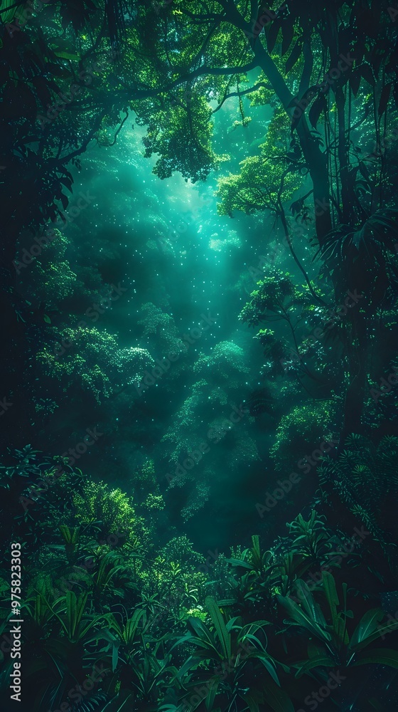 Bioluminescent Canopy Illuminating Lush Ancient Forest with Soft Glow Bioluminescent Canopy Illuminating Lush Ancient Forest with Soft Glow