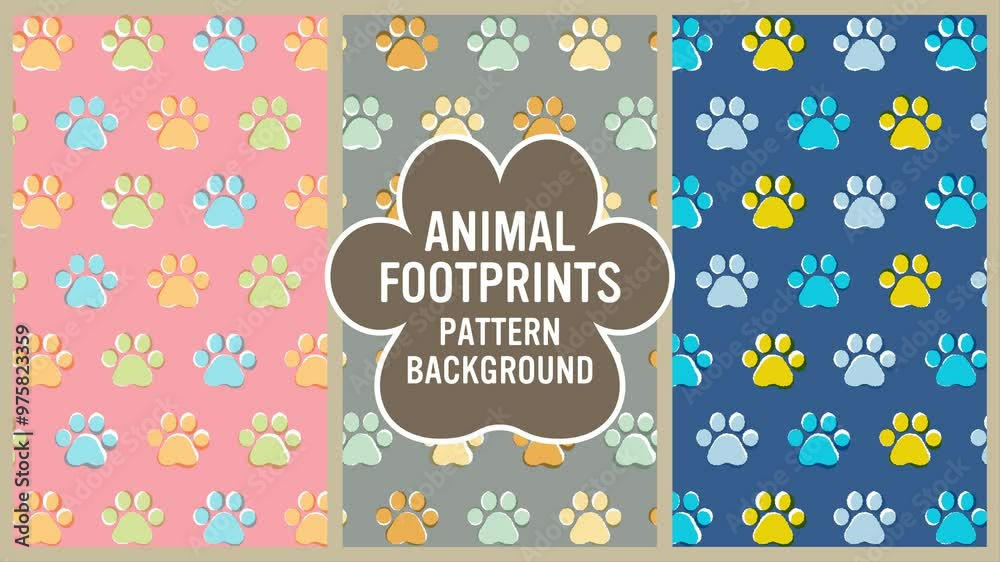 Animal footprints pattern background set (6 seconds loop)
