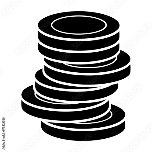 Stack of coins illustration in black and white for currency and wealth concept