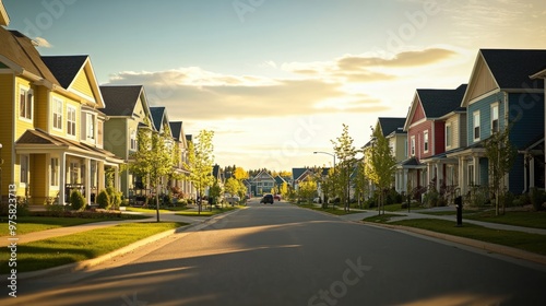 A street with houses on both sides and a few trees