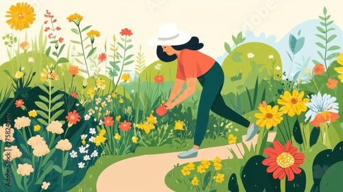 Woman Tending a Vibrant Garden