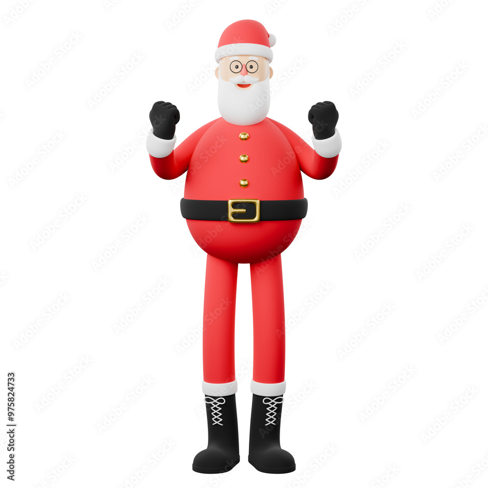 3D character of a merry Christmas Santa Claus clenching his fist while shouting hurray. Isolated on a white background. 3D character of a merry Christmas Santa Claus clenching his fist while shouting hurray. Isolated on a white background.