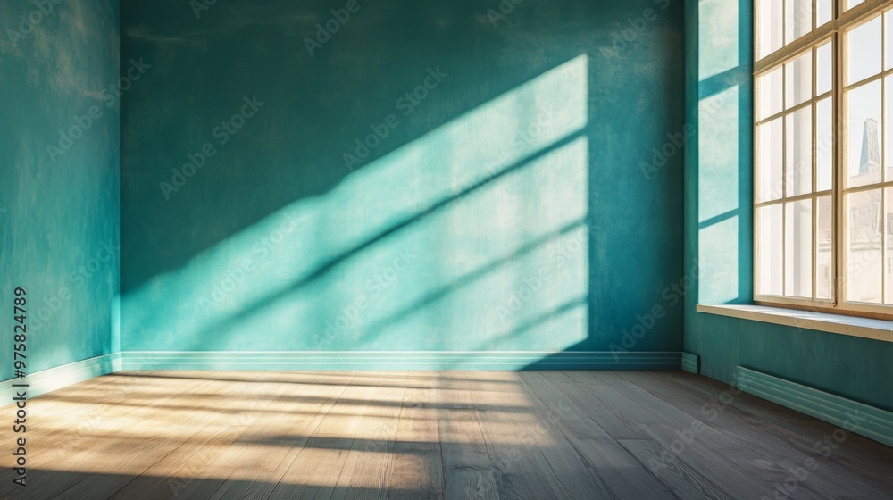 Empty Room with Turquoise Walls and Wooden Floor Empty Room with Turquoise Walls and Wooden Floor