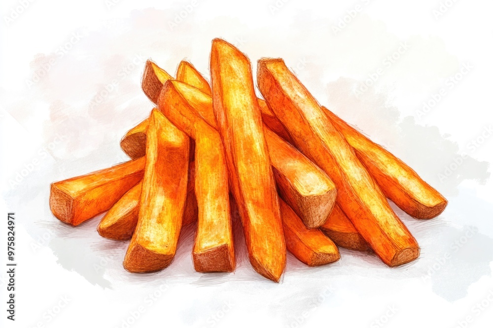 3D Illustration of Golden Sweet Potato Fries - Perfect for Food Advertisements, Menus, and Culinary Projects 3D Illustration of Golden Sweet Potato Fries - Perfect for Food Advertisements, Menus, and Culinary Projects