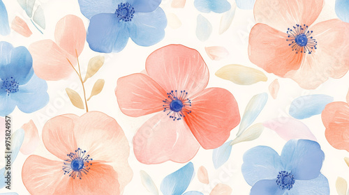 “Sweet floral watercolor seamless pattern in soft pastel colors, perfect for beauty products or other uses. Delicate and elegant, ideal for creating a gentle and feminine aesthetic.”