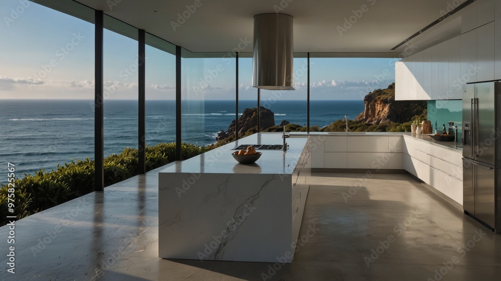 Fototapeta premium Minimalist Modern Kitchen on a Cliffside