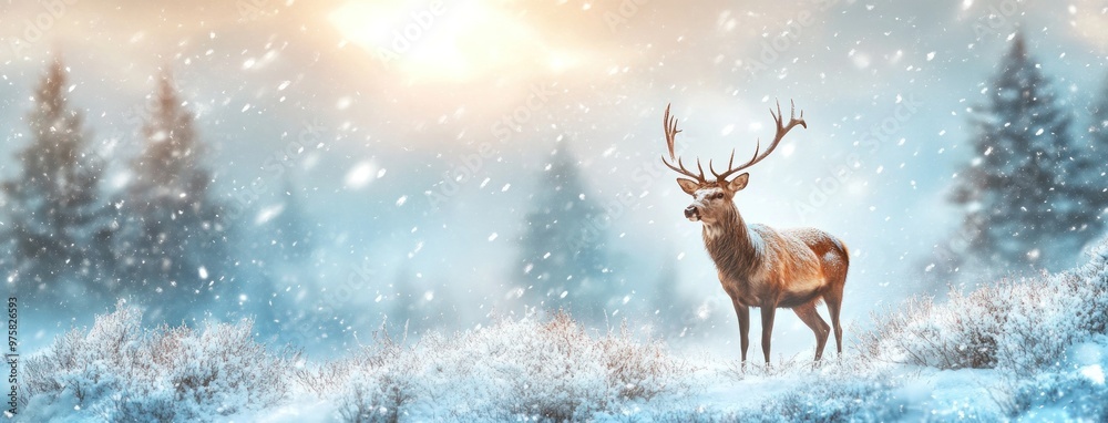 Majestic Deer in Snowy Forest