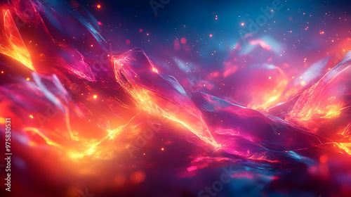 Abstract Background with Neon Lights and Glowing Particles