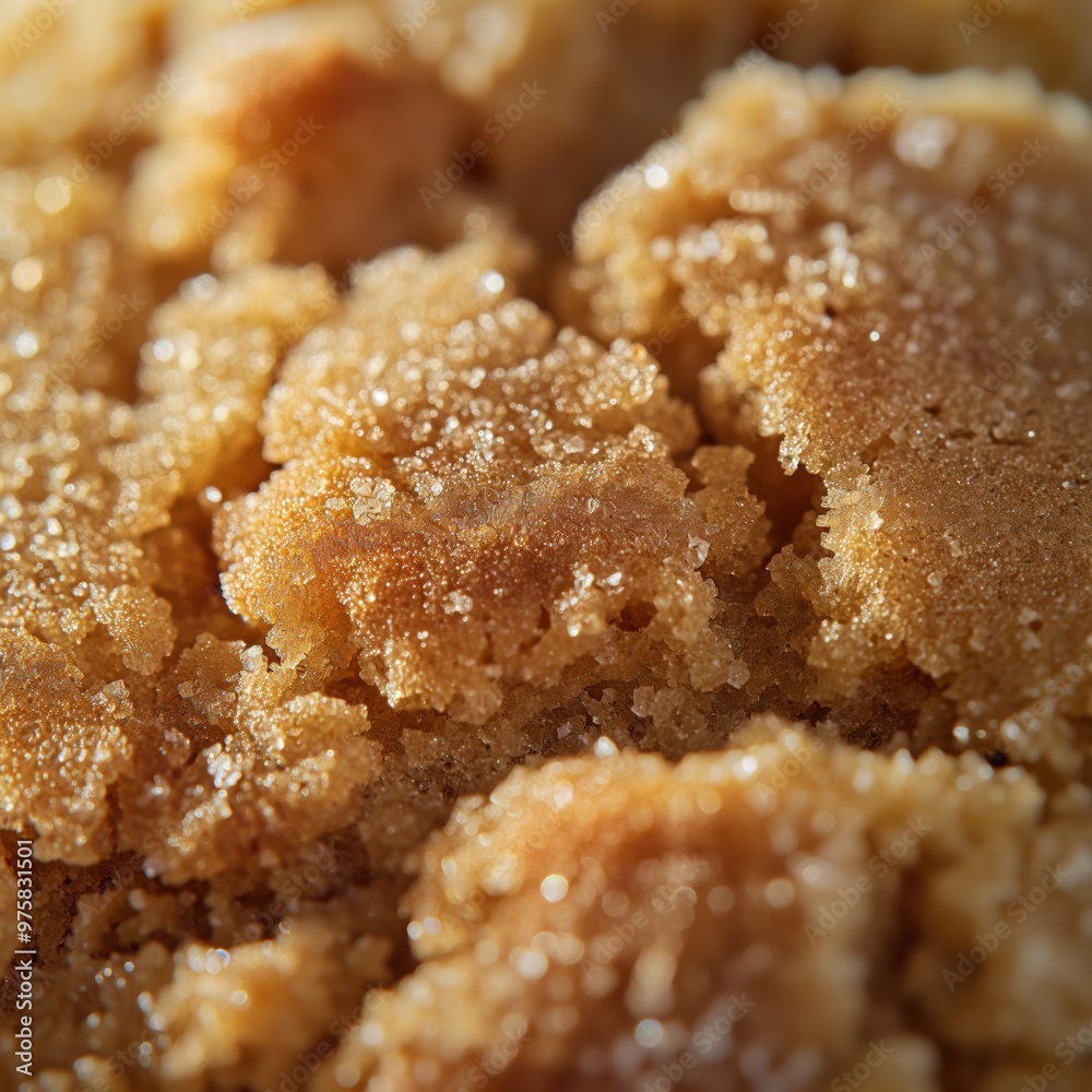 Macro shot of golden-brown sugar crystals in a textured, detailed view Macro shot of golden-brown sugar crystals in a textured, detailed view