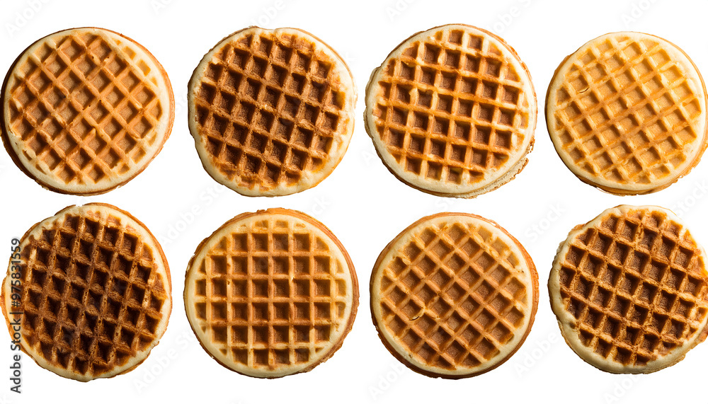 Set of round waffles isolated on transparent background, top view Set of round waffles isolated on transparent background, top view