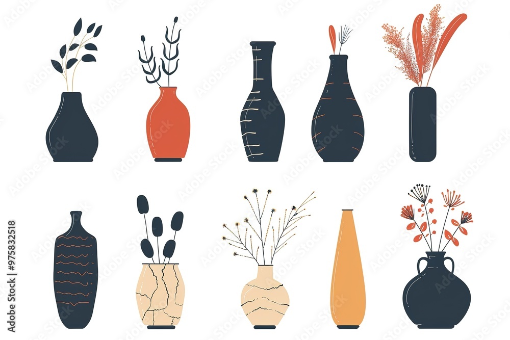 Set of cute colorful hand drawn flower pots. Flat style, doodle home plants. Botany hand drawn illustrations of gardening. Urban jungle. Spring time. Natural trendy home decor Set of cute colorful hand drawn flower pots. Flat style, doodle home plants. Botany hand drawn illustrations of gardening. Urban jungle. Spring time. Natural trendy home decor