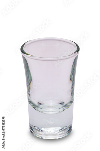 Wallpaper Mural Closeup vertical view of single empty transparent shot drink whisky glass isolated on white background with clipping path Torontodigital.ca