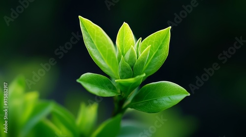  A tight shot of a green plant with a foliage close-up Background softly blurred