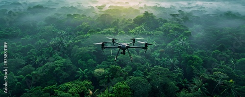 Drone Flying Over Lush Rainforest Canopy.