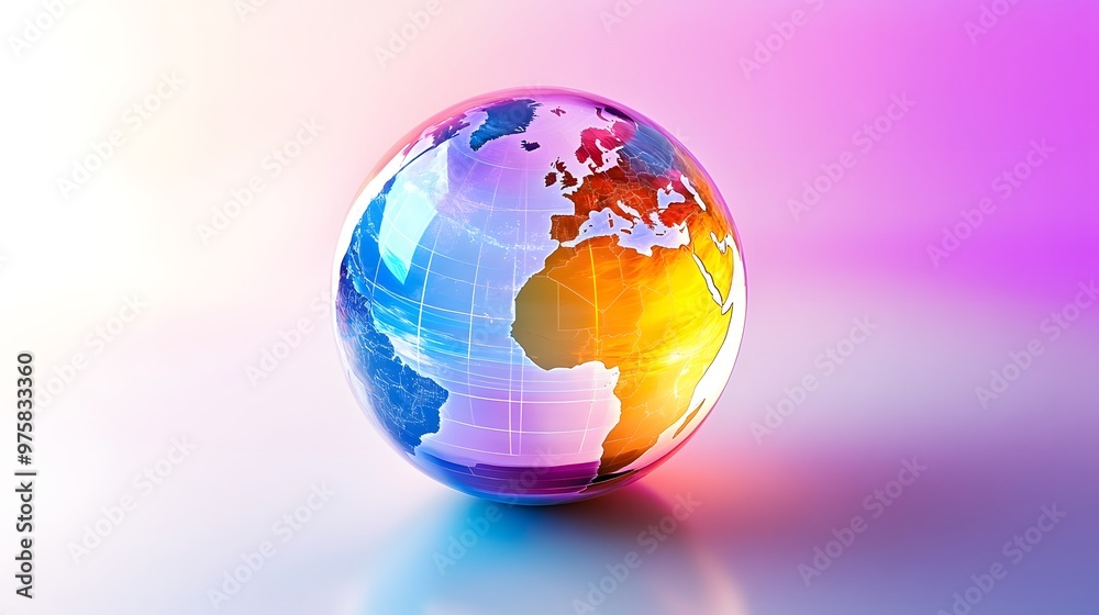 Colorful Glass Globe on Pink and White Gradient Background