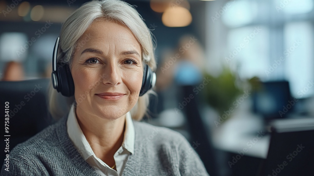customer-focused service from senior female call center agent in office, delivering telecommunication consulting and expert assistance customer-focused service from senior female call center agent in office, delivering telecommunication consulting and expert assistance